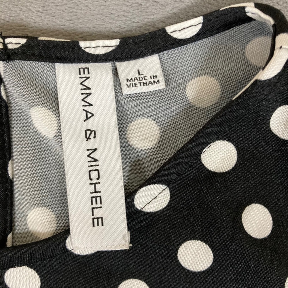 Emma & Michele Womens Polka Dot Tie Front Romper Black White Size L - Picture 2 of 6